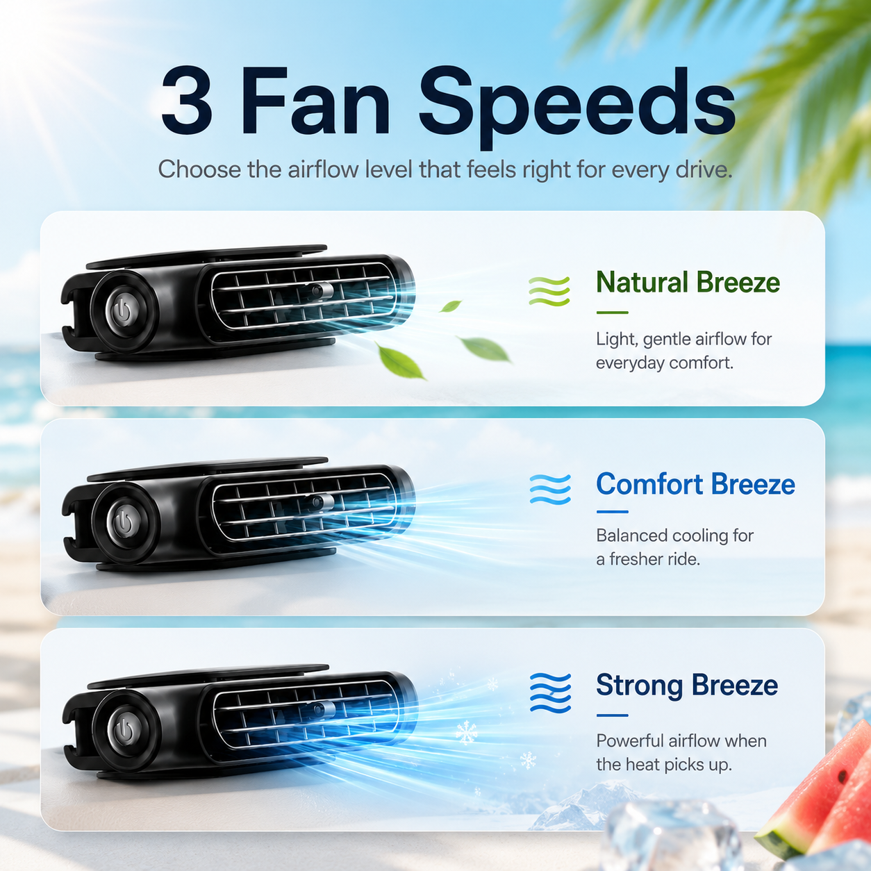 Instant Cooling Car Seat Fan Relief For Hot Days