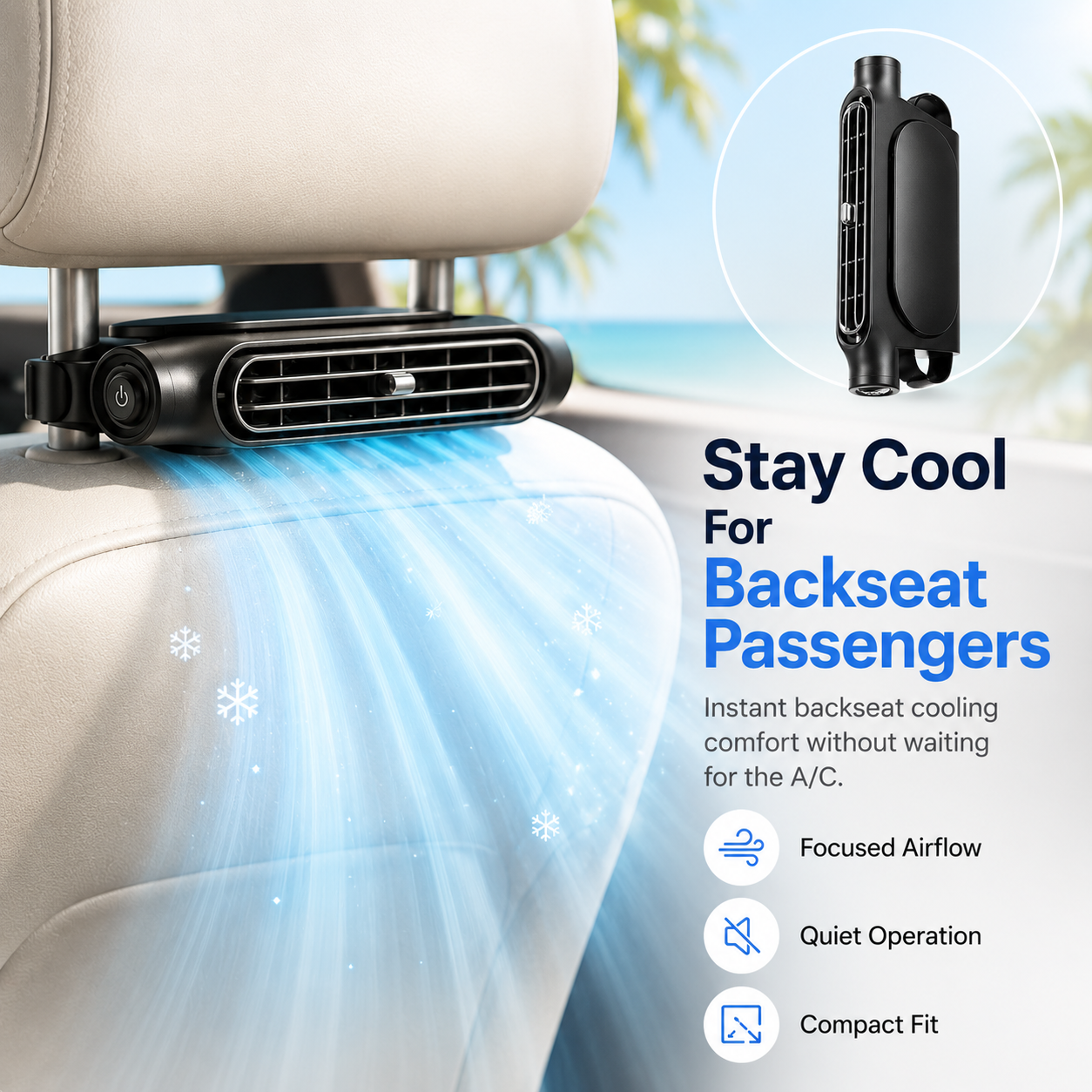 Instant Cooling Car Seat Fan Relief For Hot Days