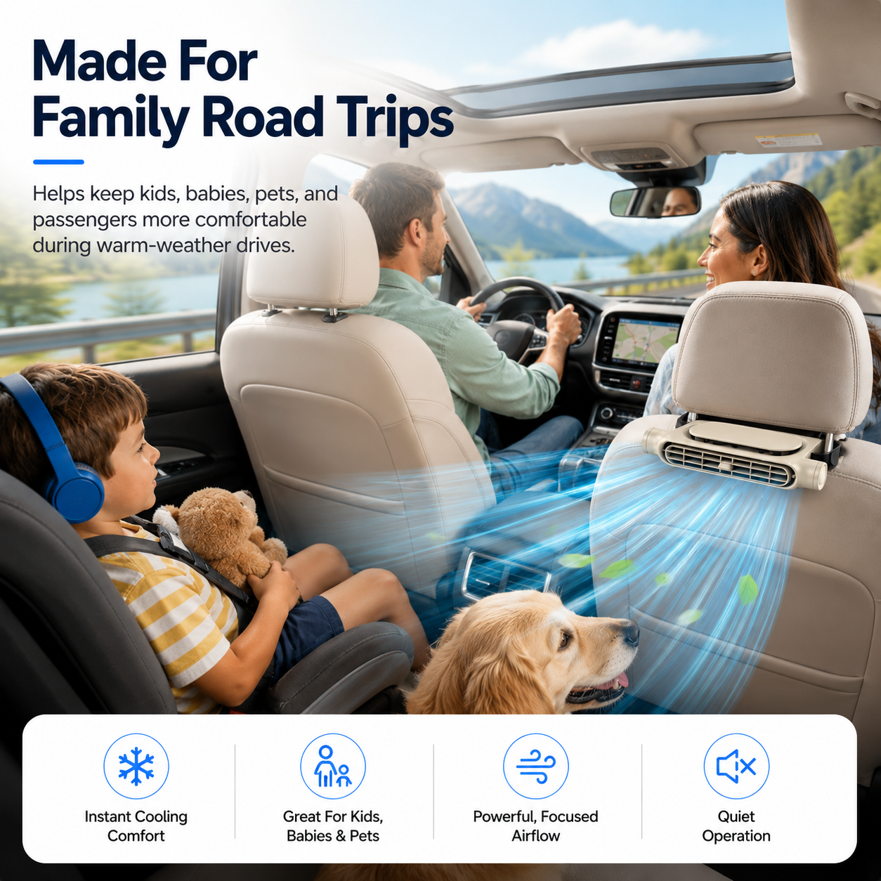 Instant Cooling Car Seat Fan Relief For Hot Days