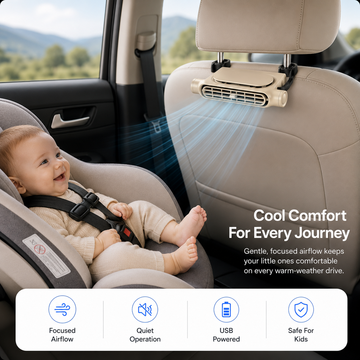 Instant Cooling Car Seat Fan Relief For Hot Days