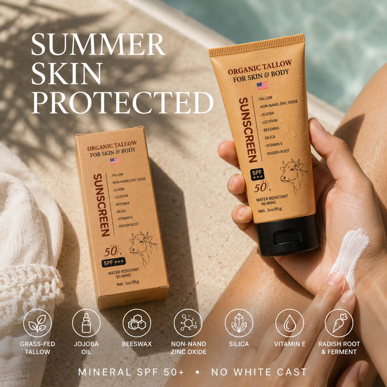 Organic Tallow Sunscreen 50 SPF- 5 Oz/ 145ml