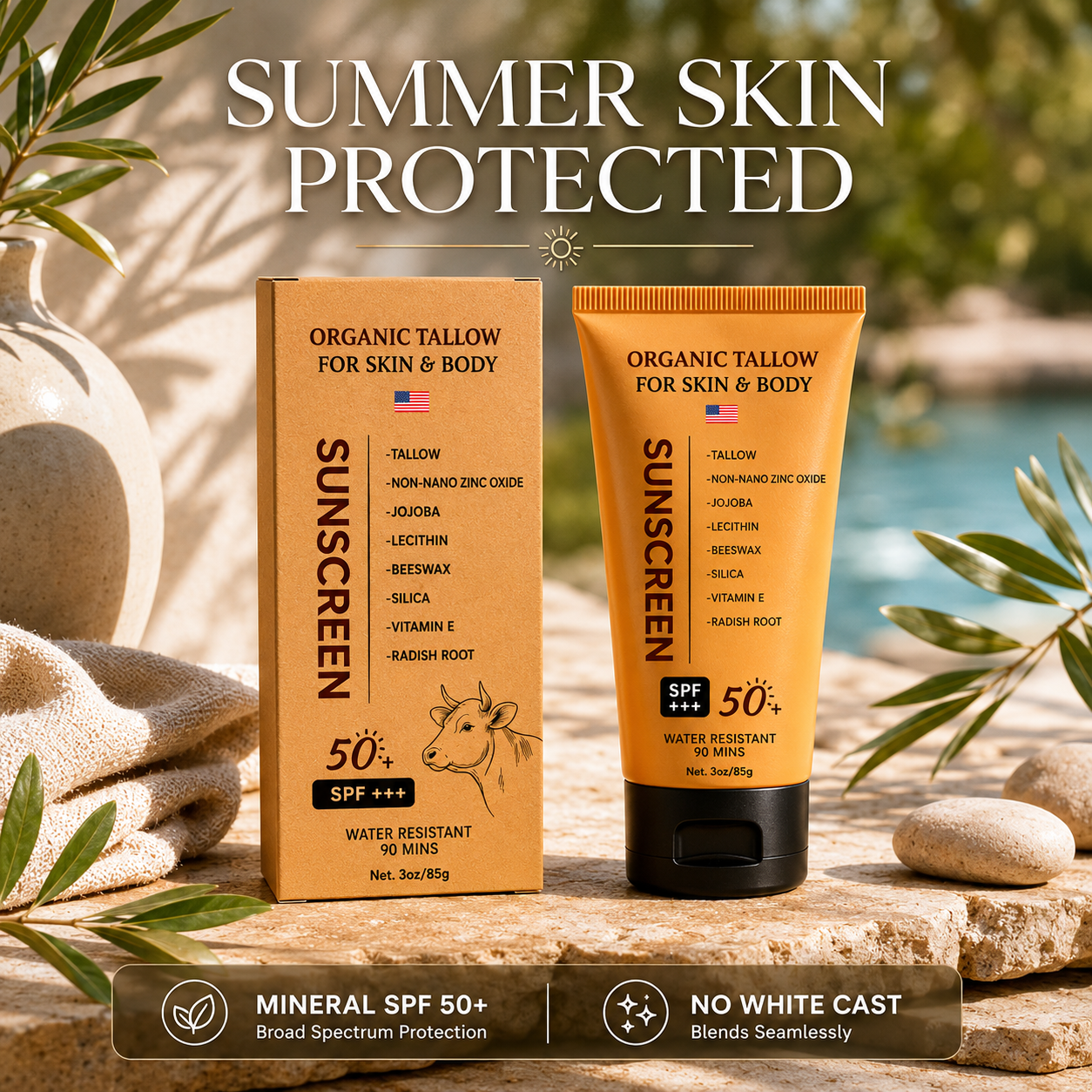 Organic Tallow Sunscreen 50 SPF- 5 Oz/ 145ml